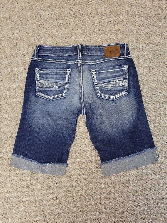 BKE Pants - BKE Women's Dark Blue Distressed Denim Shorts Sabrina Sz 26 Bling Summer Cut Off